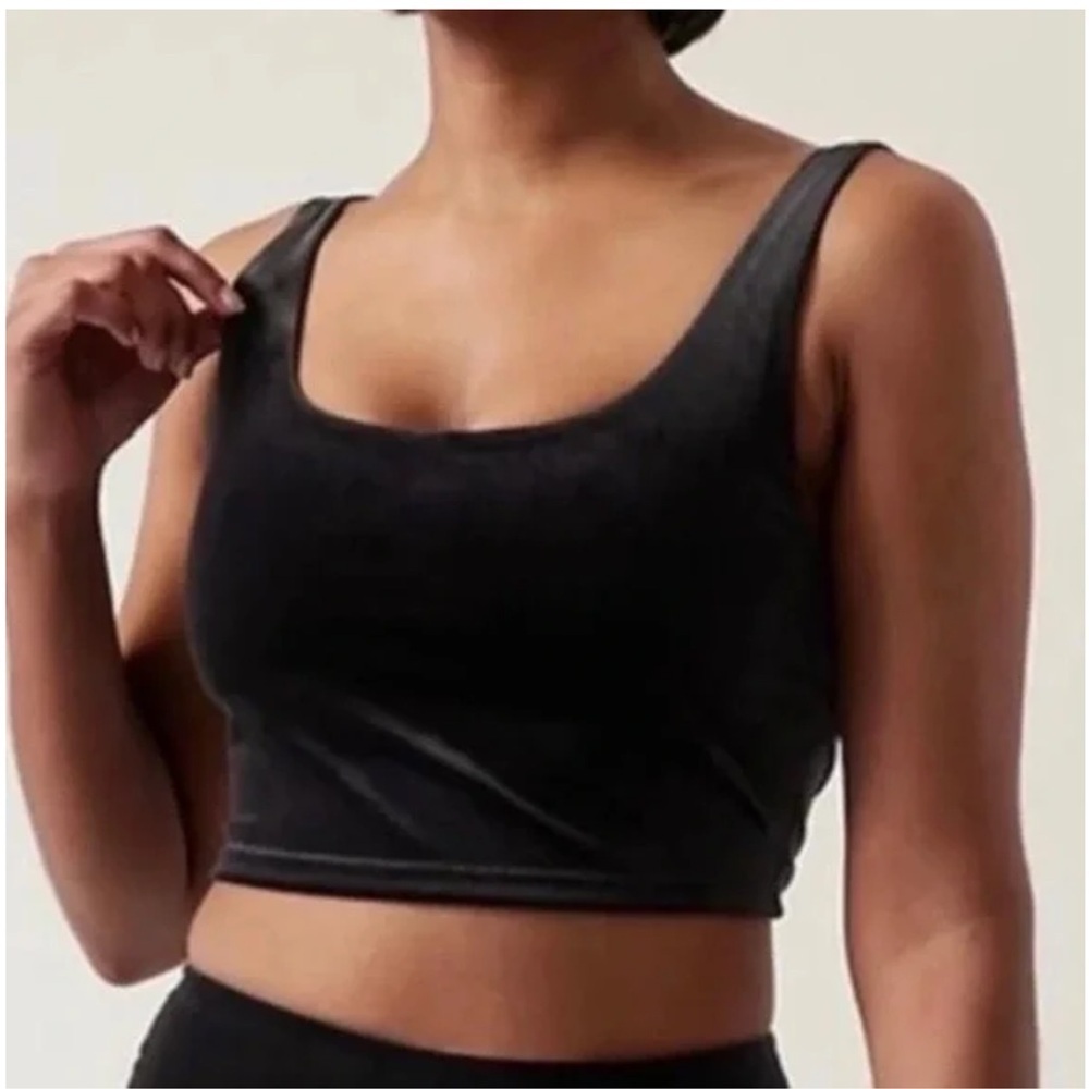 Athleta Velvet Cut Out Crop Black A-C Top Sleeveless Size Small - Picture 6 of 8